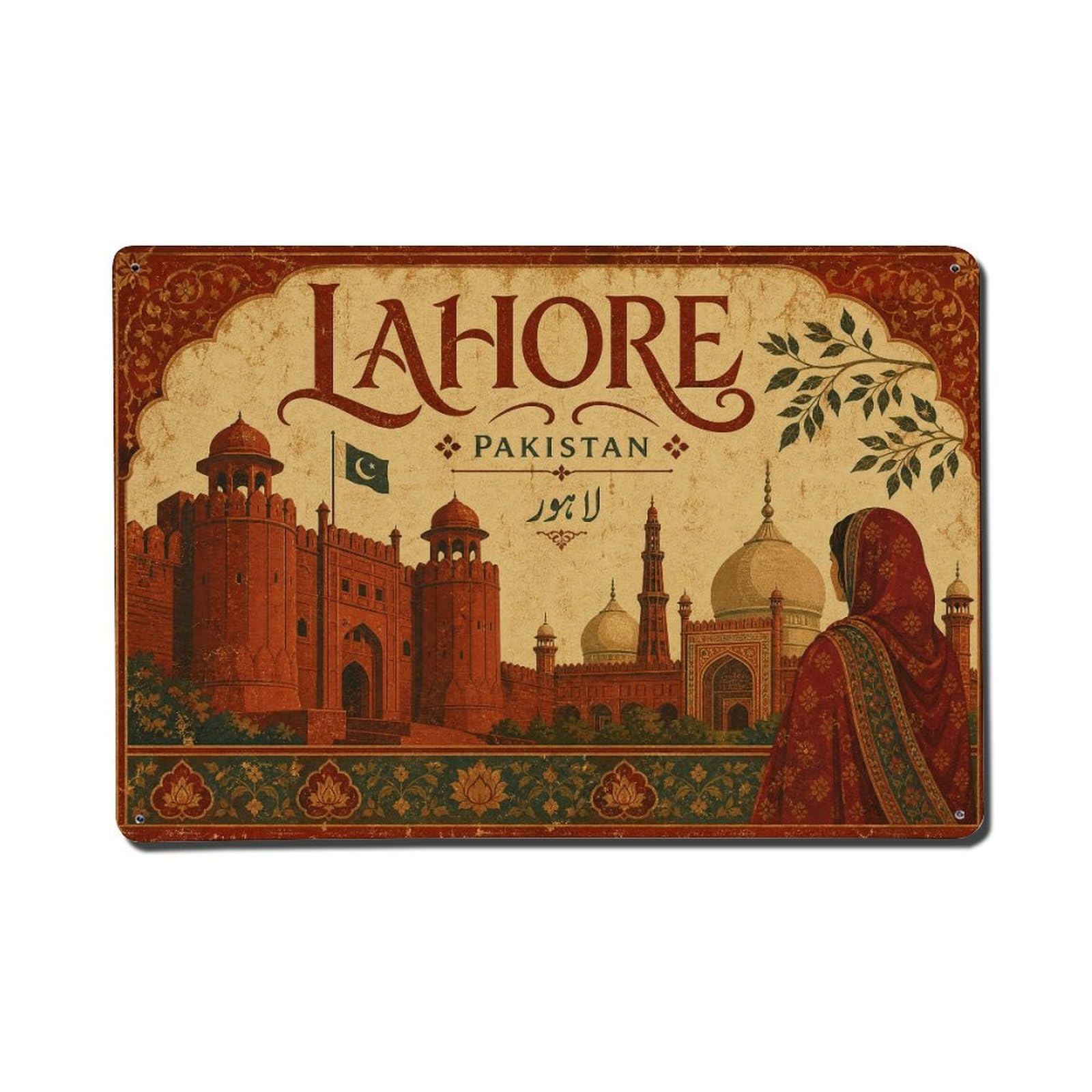 Huiyhb 8X12inch(20X30cm) Retro Travel Pakistan Lahore Metal Tin Sign