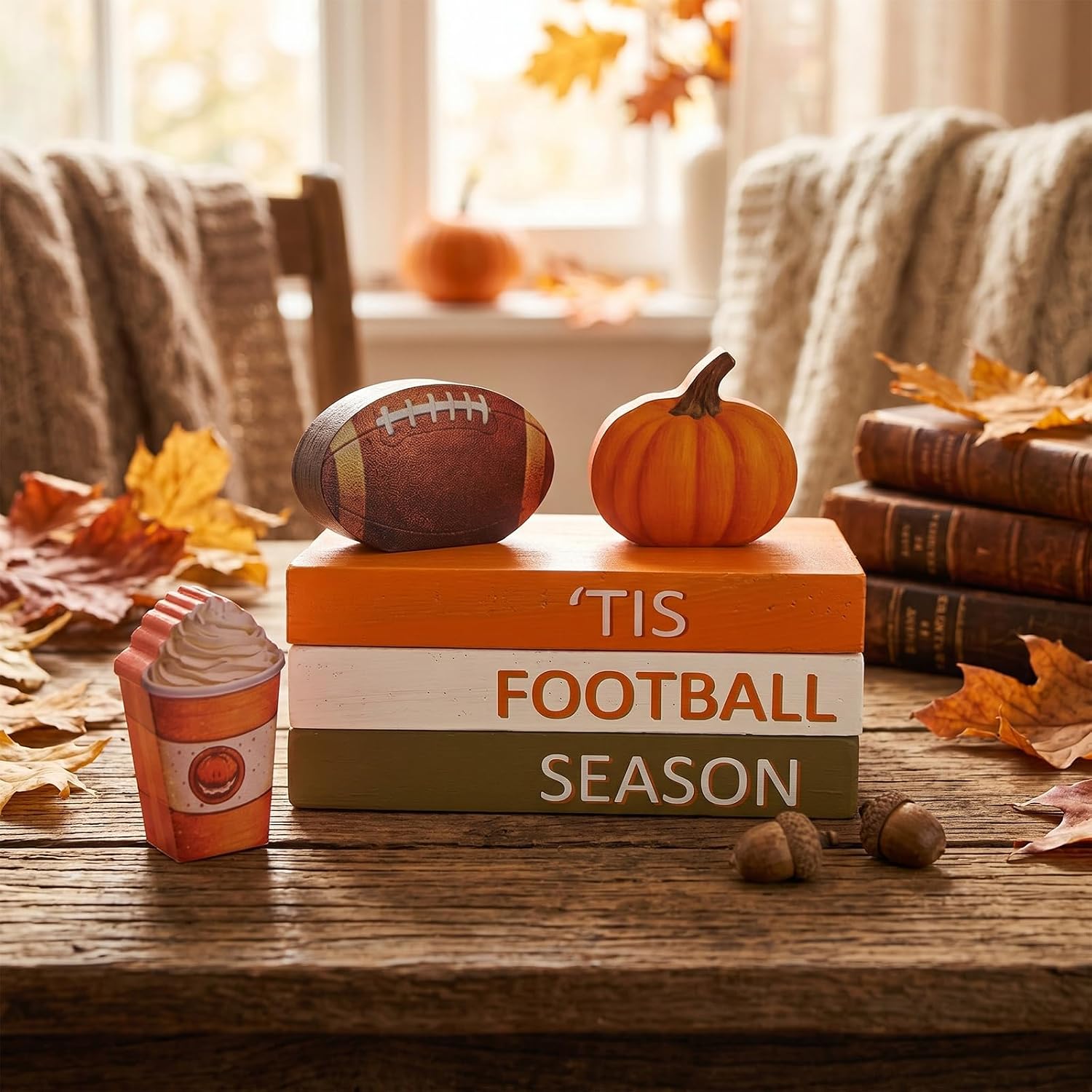 Yerliker 6 Pcs Fall Football Decorations for Home Table Centerpiece Wooden image 4