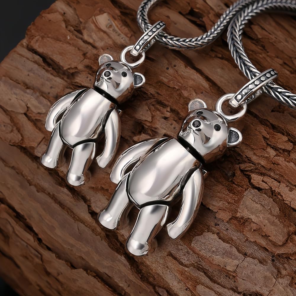 ForFox Ciondolo Orso Orsacchiotto Teddy Bear in Argento Sterling 925 per Uomo Donna