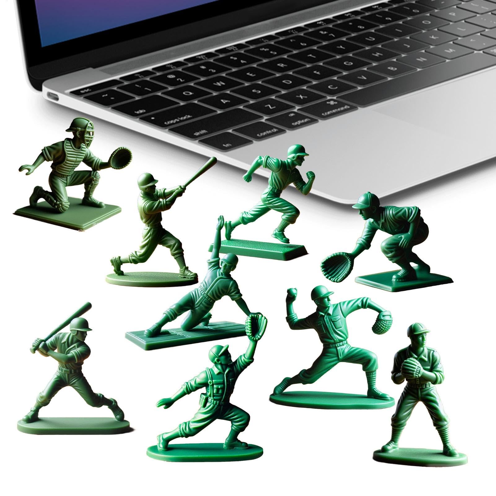 Figurines de baseball classiques, figurine de joueur de baseball vert | Catcher de lanceur de baseball 9x 3D Printing 2 pouces Statue - Collection des amoureux du sport Décoration de table pour la fam