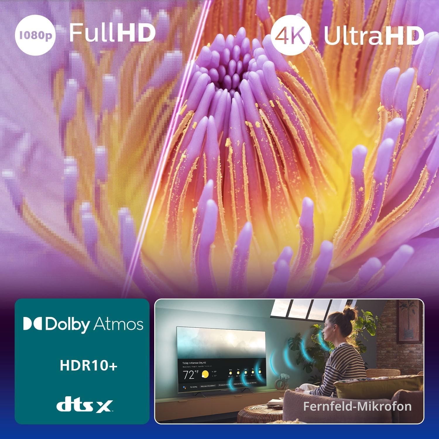 PHILIPS Ambilight 55PUS8200 4K LED Smart TV - 55 Zoll Display mit Pixel Precise Ultra HD, Titan OS, Dolby Vision und Dolby Atmos Sound, 2025