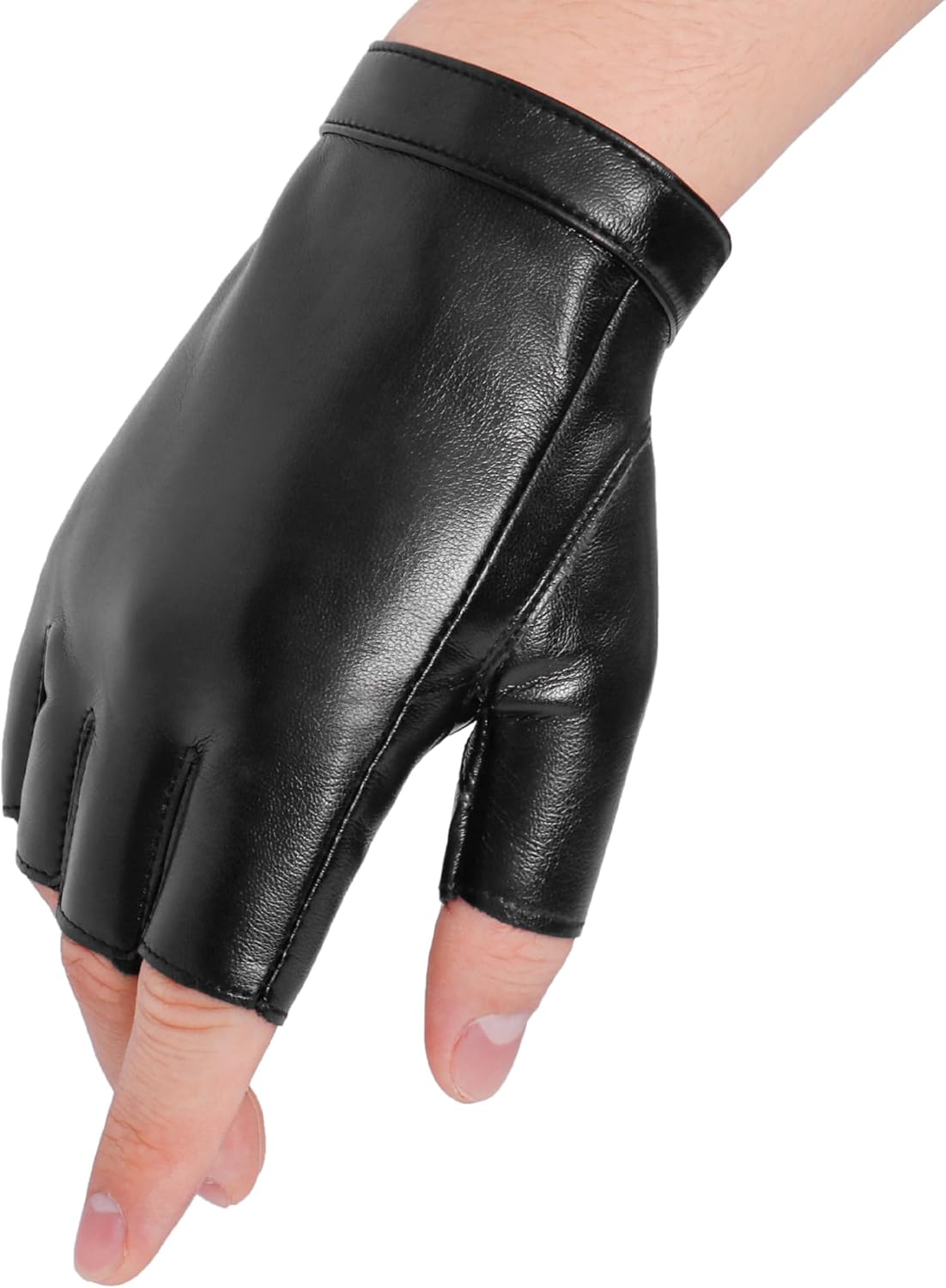 Black Fingerless Gloves for Men Women, Halloween PU Leather Half Finger Glove Driving Performance Costume Sport