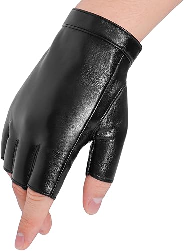 OurHonor Guantes negros sin dedos para hombres y mujeres, guantes de cuero sintético de Halloween, medio dedo, para conducción, disfraz deportivo