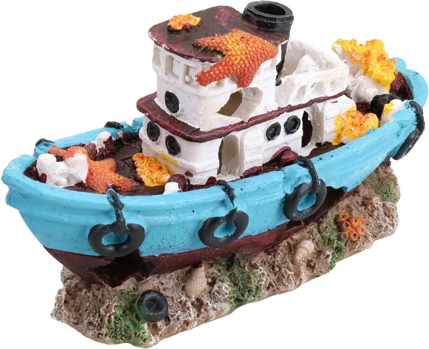 AB Tools Aquatic Aquarium DecoLED Boat Ship Wreck Fish Tank Ornament 7x10x18cm