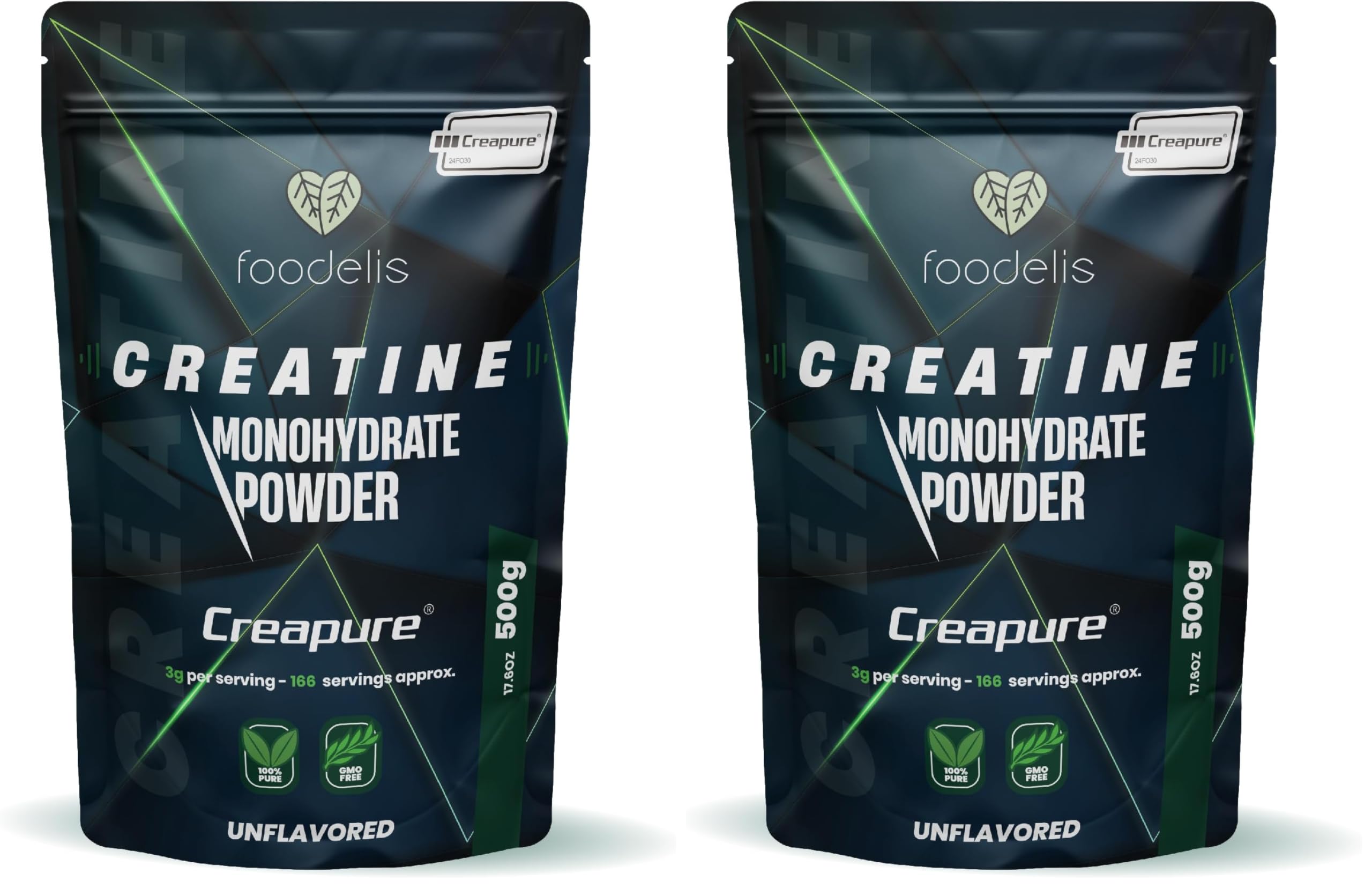 Foodelis Creapure® Creatin Monohydrat Pulver 500g – 100% reines Kreatin Monohydrat Creapure – geschmacksneutral, hochrein, ohne Zusätze – Non GMO – inkl. Dosierlöffel & leicht löslich (Packung mit 2)