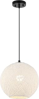 JONATHAN Y Lacey 12" 1-Light Globe LED Pendant Rope Woven, White/Black