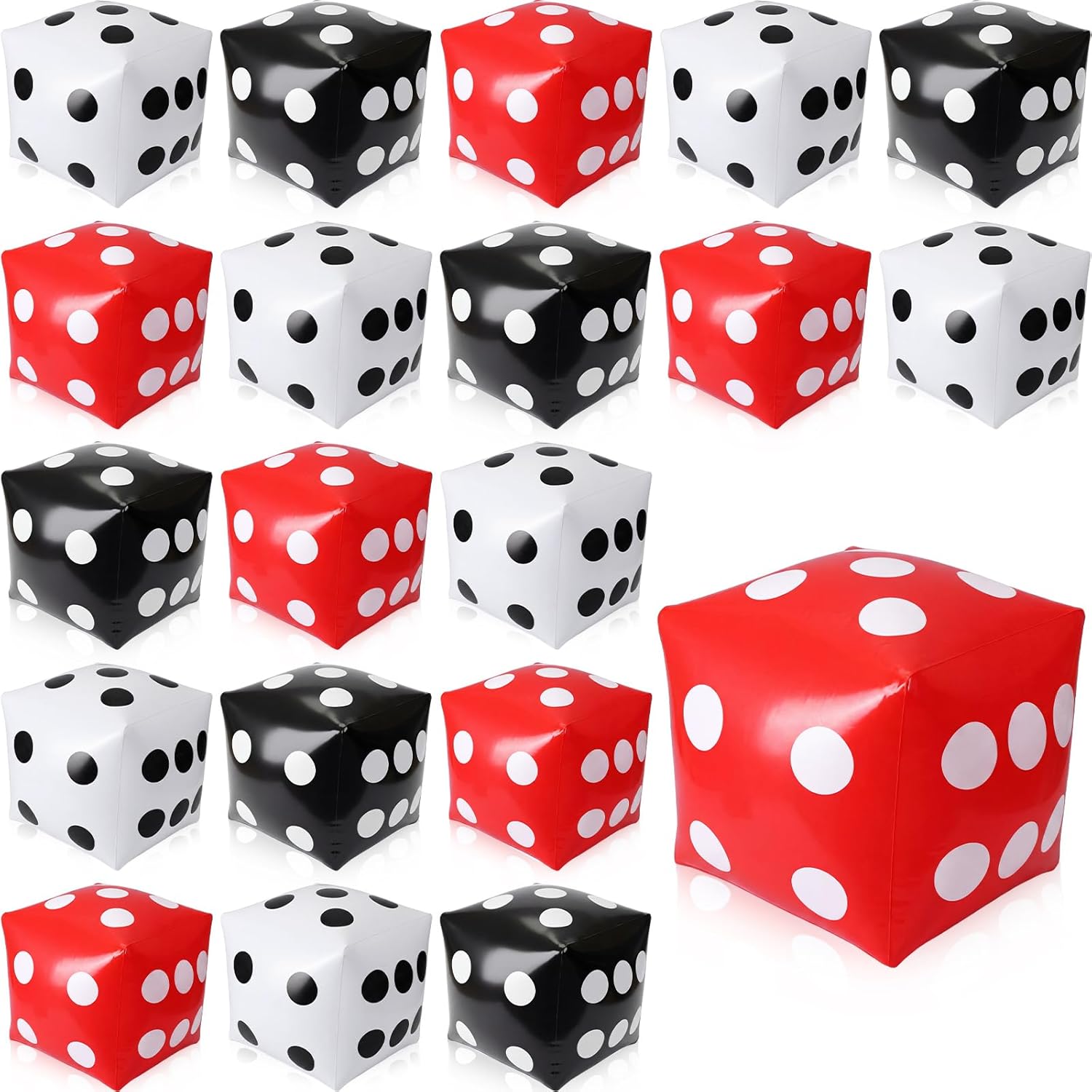 Duraaamo 20 Pcs Jumbo Inflatable Dice 12 Inch Large Giant Dice Game for Indoor Outdoor Yard Lawn Games Pool Birthday Party Favors Casino Theme Board Game Decorations(Red,Black,White)