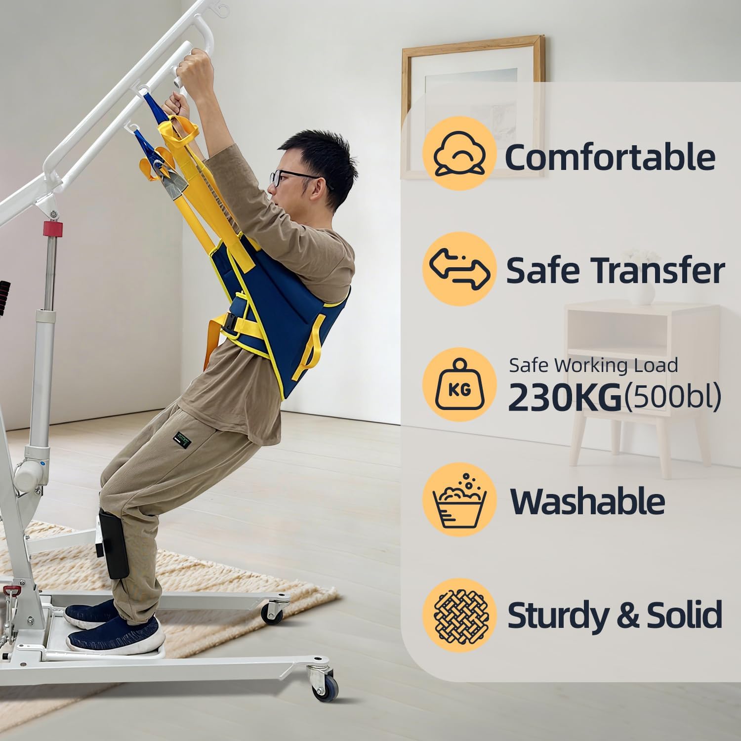 Patient Lift Sling for Sit-to-Stand, Heavy Duty Stand Assist Sling with Back Support, Universal Fit for Most Lifts, Padded Medical Transfer Sling for Elderly Disabled Home Mobility Aid, 500 Lbs