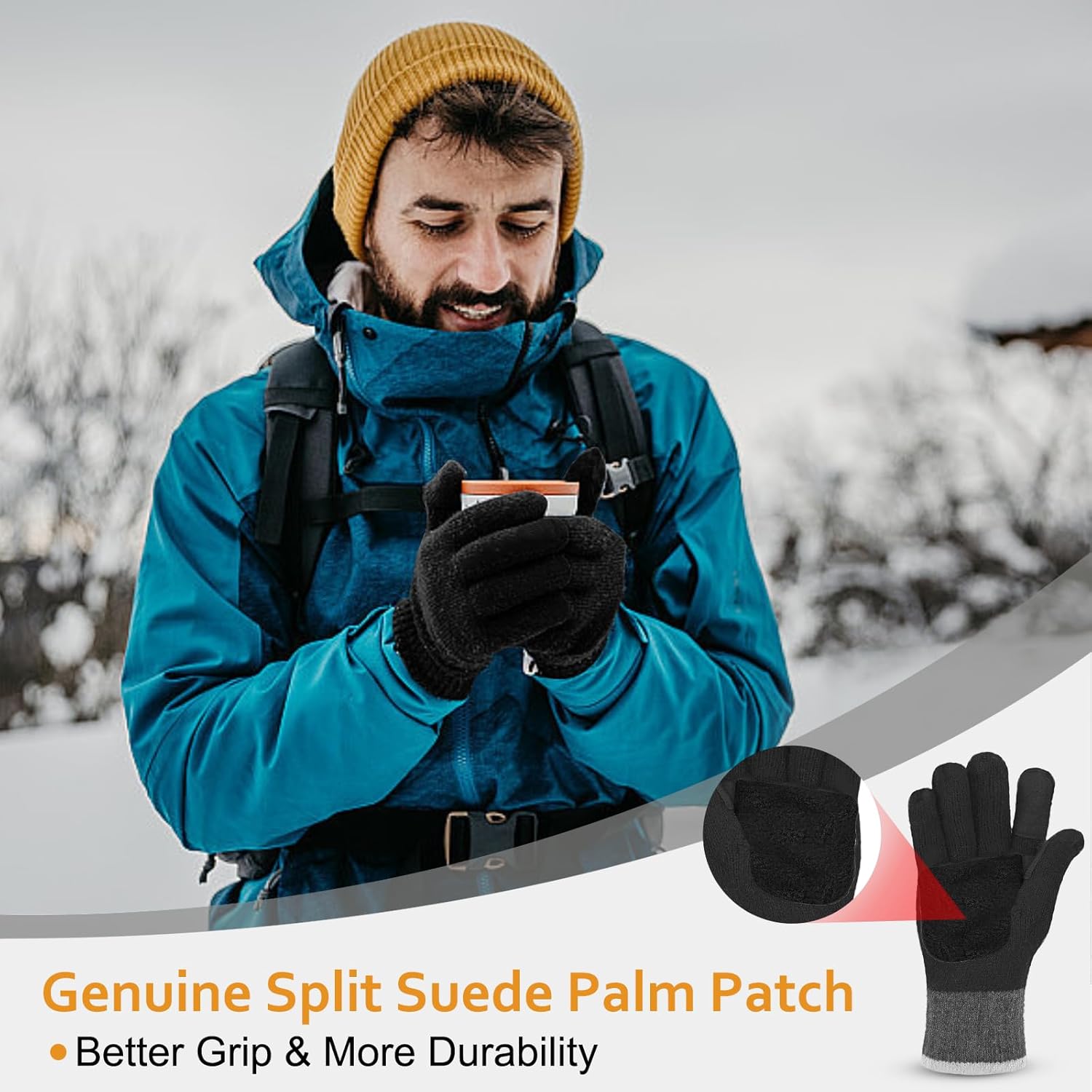 Flip Winter Gloves, Wool Fingerless Gloves for Women Men Cold Weather, Mittens with Reflective for Christmas