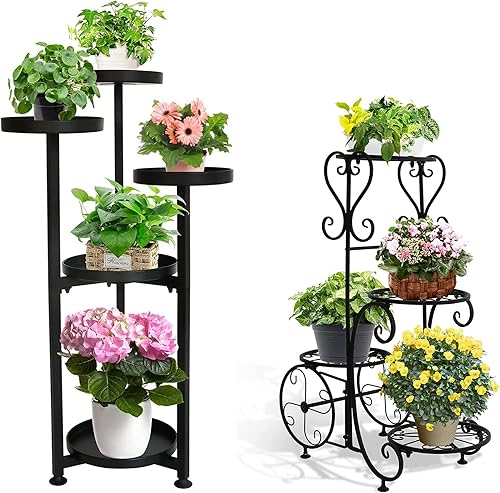 steauty Soporte de metal para plantas para interiores estante múltiple de 4 niveles y 5 niveles
