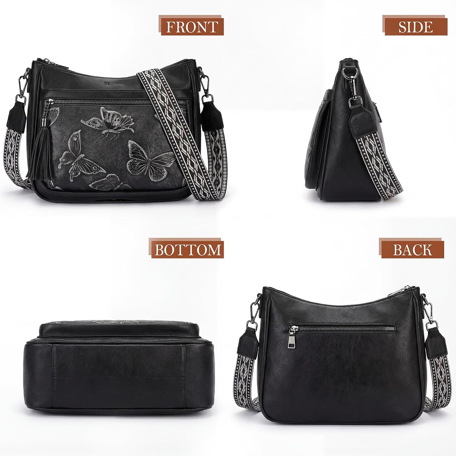 BELTANA Crossbody Bags for Women Trendy Vegan Leather Hobo Purses Medium Butterfly Cross Body Purse with Wide Strap | Adjustable Strap, Multiple Pockets, Tassel, Lightweight, Womens Gift, Shoulder Bag - Image 5