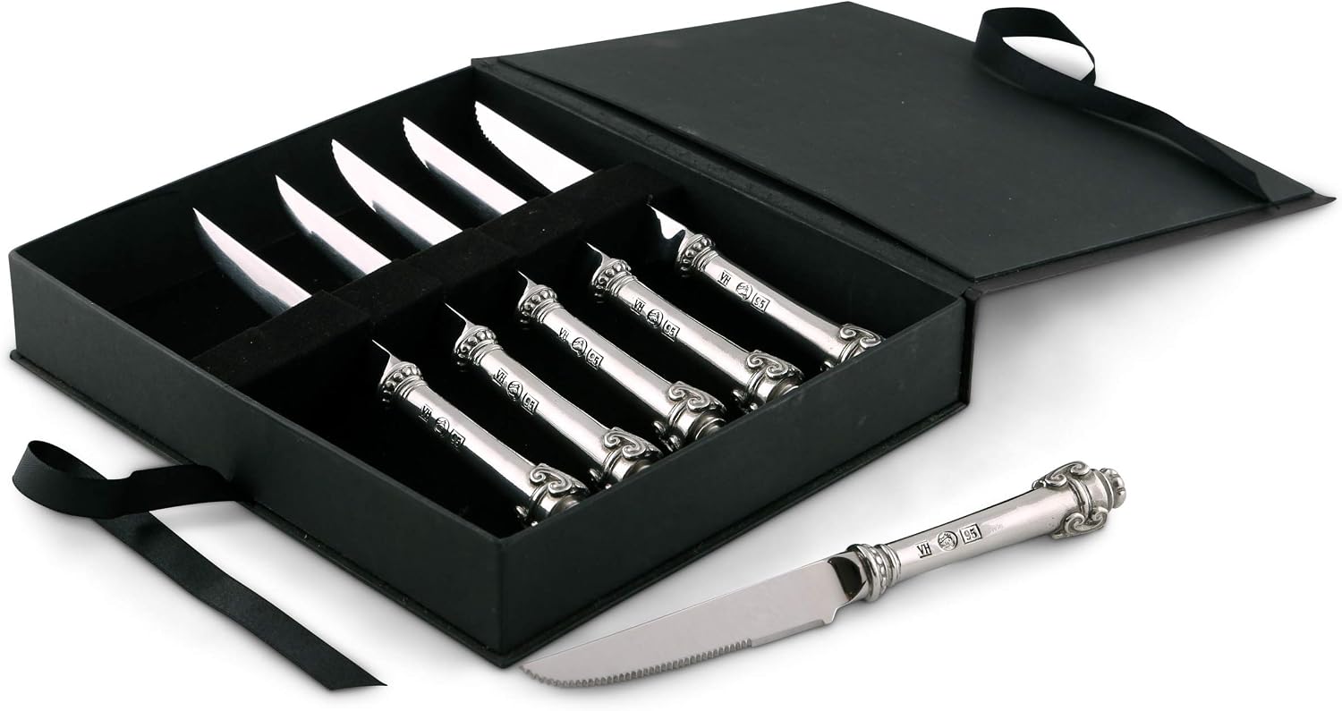 Vagabond House Pewter Medici Forged Steak Knife Boxed (Set of 6) 7.5 inch Long