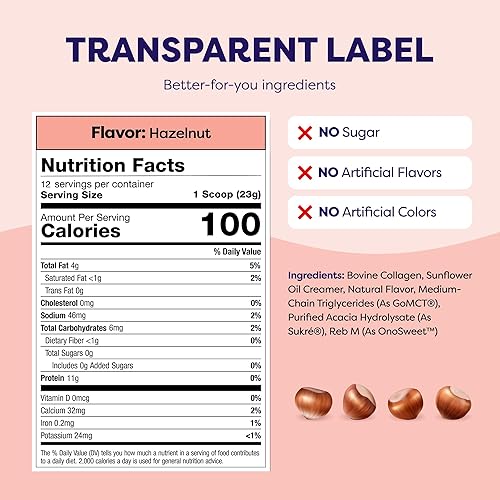 Miniatura 2 de Hazelnut Protein Coffee Creamer - Grass Fed Pasture Raised Collagen - Hair, Skin & Nail Support,Energy-Boosting MCTs, Keto Friendly, Lactose Free &