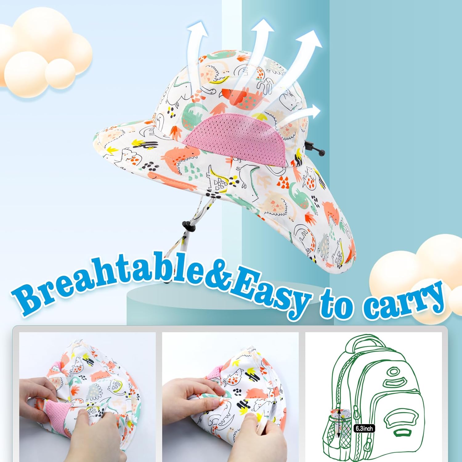 XIAOHAWANG Girls Sun Hat Baby Beach Hats Boys UPF 50+ Kids Summer Protection Cap Toddler Breathable Caps Wide Brim Neck Flap - Image 5