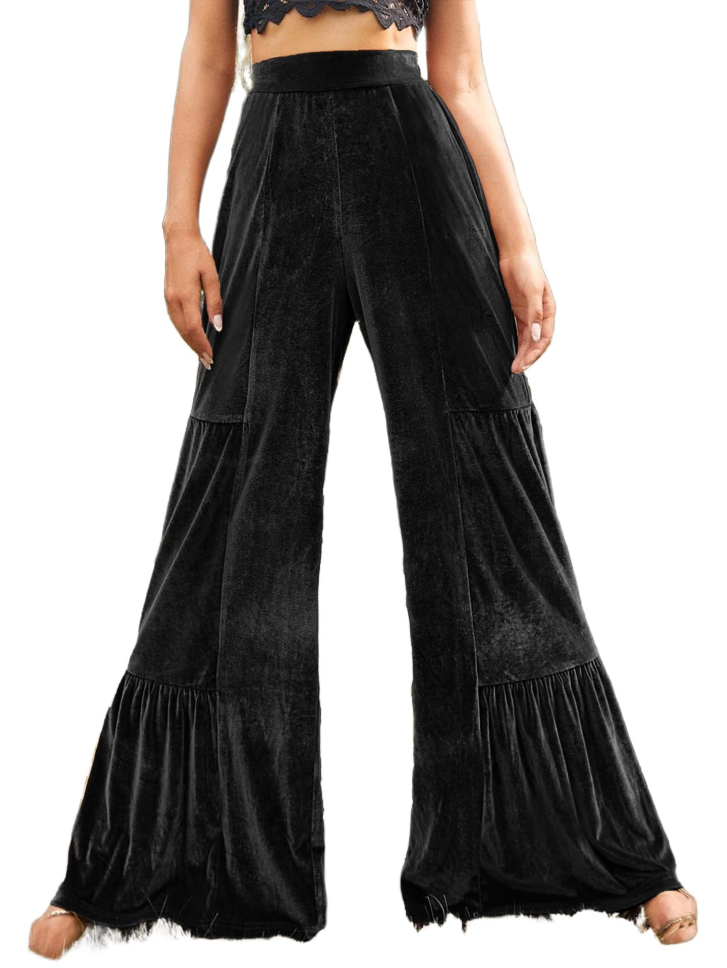 Apvirdy Velvet Pants Women Casual Loose High Waist Lounge Pant Wide Leg Trousers Ruffled Tiered Pants