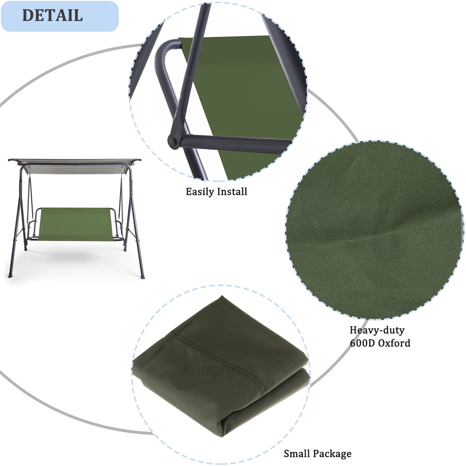 Funda para asiento de jardín con columpio de tela Oxford 600D, funda para silla de columpio de jardín, funda de asiento oscilante de repuesto para exteriores, 113x47x47 cm, color verde