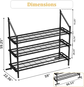 YOHKOH Shipping Container Shelving, 2 Brackets & 3 Grid Panels Adjustable Height 66.5 W x 22.4 D x 59.3 H Heavy-Duty Storage Shelving for Containers, Shipping Container Accessories