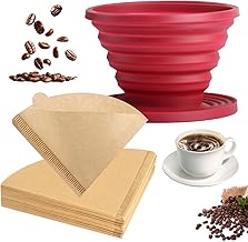 Collapsible Coffee Filter Dripper, Reusable Silicone Coffee Filter Holder, Portable Cone Coffee Filters for Camping, Travel (Red)