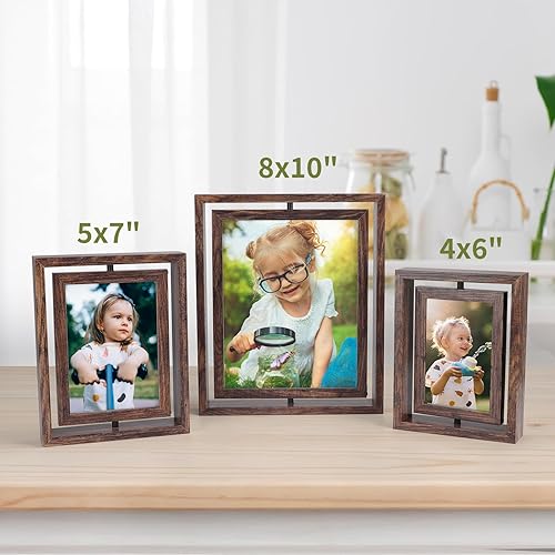 Miniatura 7 de Paquete de 2 portarretratos giratorios de 5 x 7 pulgadas, marco flotante de vidrio de doble cara para flores prensadas de oficina, marco de pie