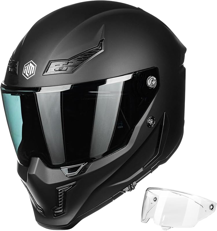 ILM Cascos de motocicleta para adultos hombres mujeres cara completa DOT ECE Powersports doble visera Street Racing casco con Pinlock Cascos para Motos modelo MF509 (negro mate, L)