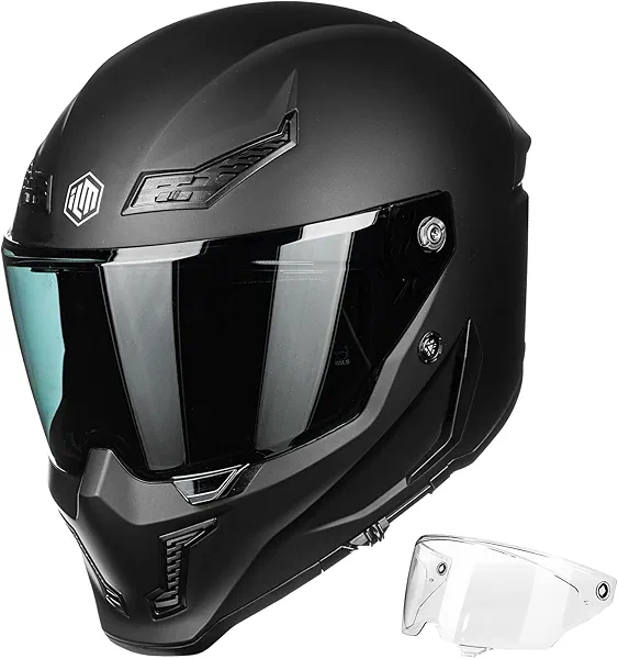ILM Motorcycle Helmets for Adult Men Women Full Face DOT ECE Powersports Dual Visor Street Racing Helmet with Pinlock Cascos para Motos Model MF509 (Matte Black, L)