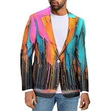 GLUDEAR Men's Suit Blazer Jackets Splash Oil Paint Graffiti Print Slim Fit One Button Coats Blazers