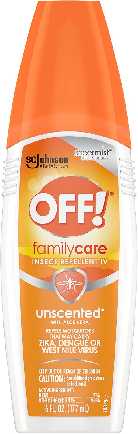 OFF! FamilyCare Insect & Mosquito Repellent Spritz, Unscented Bug spray with Aloe-Vera, 7% Deet, 6 oz
