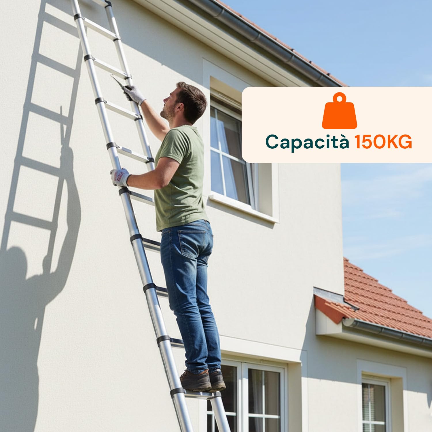 Avilia - Escalera telescópica de Acero Inoxidable 3,8 m 13 peldaños Escalera Plegable para casa y Trabajo Escalera Extensible Ahorra Espacio con Bloqueo de Seguridad