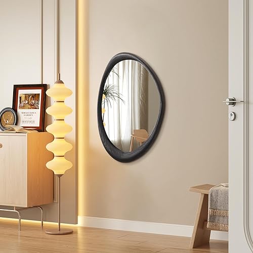 Miniatura 4 de AAZZKANG Espejo irregular negro asimétrico montado en la pared, espejo grande y moderno con marco de madera para baño, dormitorio, sala de estar,