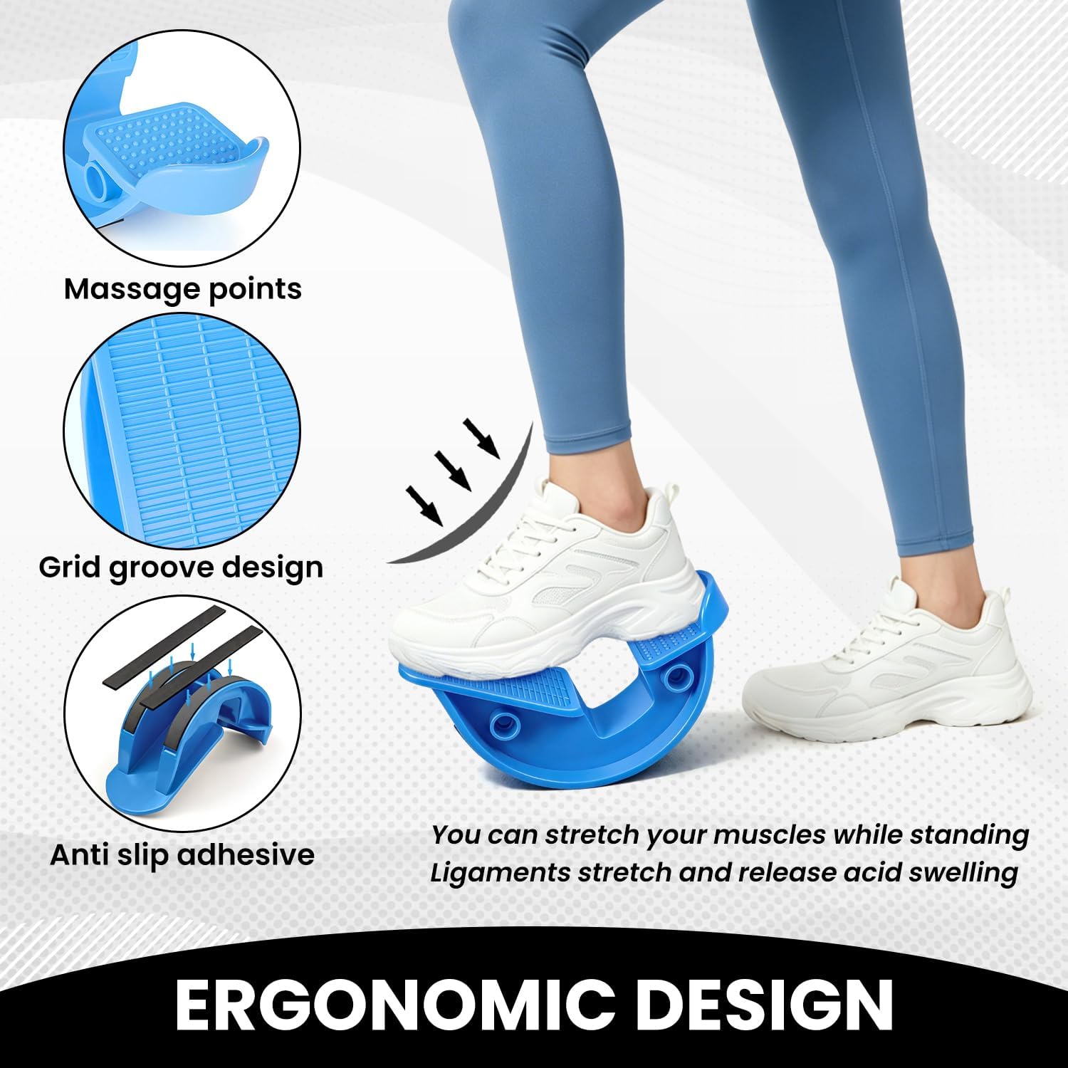 JIURUN Calf Stretcher and Foot Rocker for Plantar Fasciitis - Leg Stretching Strap, Hamstring and Calf Stretcher, Suitable for Stretching Legs and Thighs (Blue)