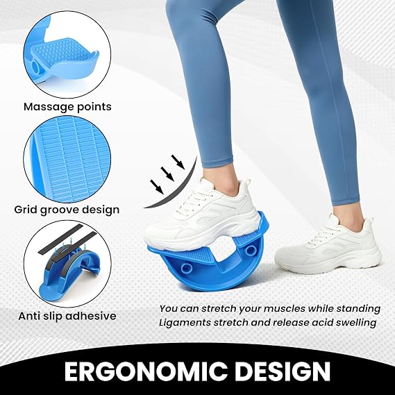 JIURUN Calf Stretcher and Foot Rocker for Plantar Fasciitis - Leg Stretching Strap, Hamstring and Calf Stretcher, Suitable for Stretching Legs and Thighs (Blue)