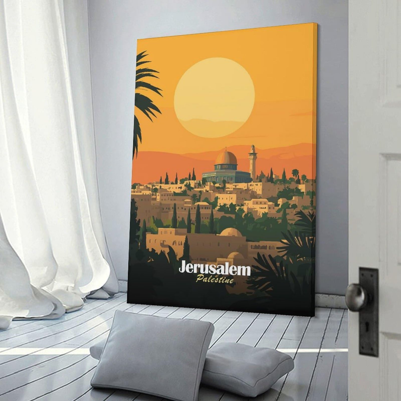 Junmoney Wall Art Print Jerusalem Skyline, 12x18inch(30x45cm), for Bedroom Decor, Cosy Corners Or Studios, Decorative Wall Art for Cosy Rooms