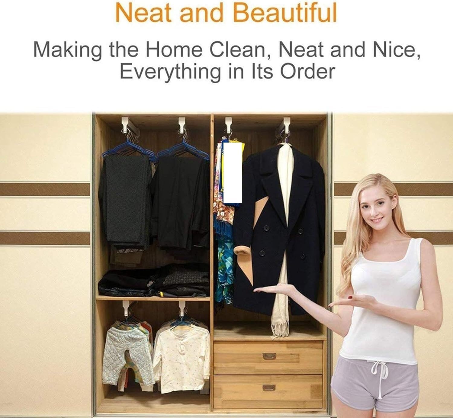Clothes Rail Extendable Clothes Rail, Adjustable Closet Rod Steel Sliding Hanger 2 Rails White Black 450-600mm(Black,500MM/19.7INCH)