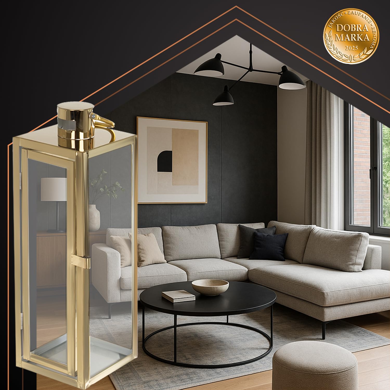 Set de faroles de Cristal Plateados RUHHY (3 uds., 63/49/38 cm) – Acero Inoxidable + Vidrio – para Velas LED y decoración en casa, terraza, jardín y Eventos (Oro)