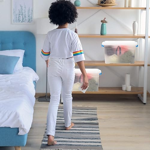 Miniatura 7 de ZOOFOX Paquete de 6 contenedores de almacenamiento de plástico con tapas, contenedores de almacenamiento transparentes apilables de 6 cuartos de