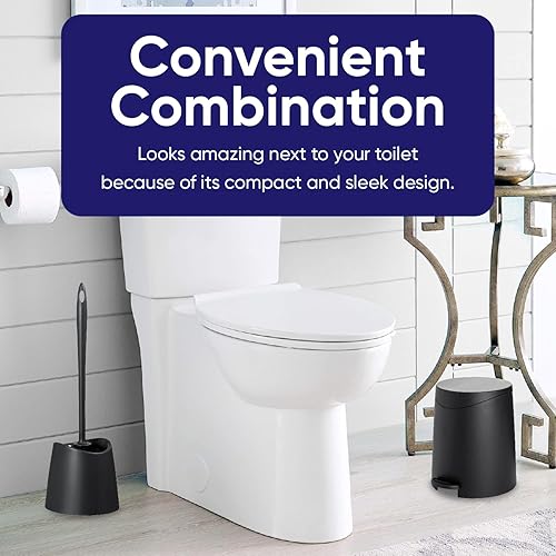 Miniatura 6 de Superio Juego de basurero de baño con escobilla de inodoro, color gris, moderno, de 6 litros, cesta de basura pequeña de plástico y limpiador de