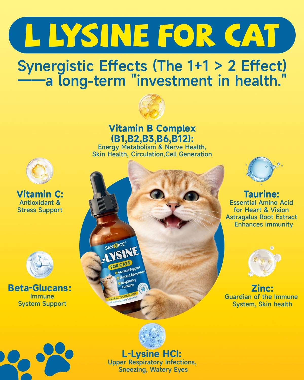 Cats L-Lysine Liquid Drops for Feline Respiratory, Liquid Lysine Cat Antibiotic Drops for Sneezing, Runny Nose, Eye Function, Collagen for Dogs Joint Health, Grass-fed Dog Collagen Drops with Omega 3