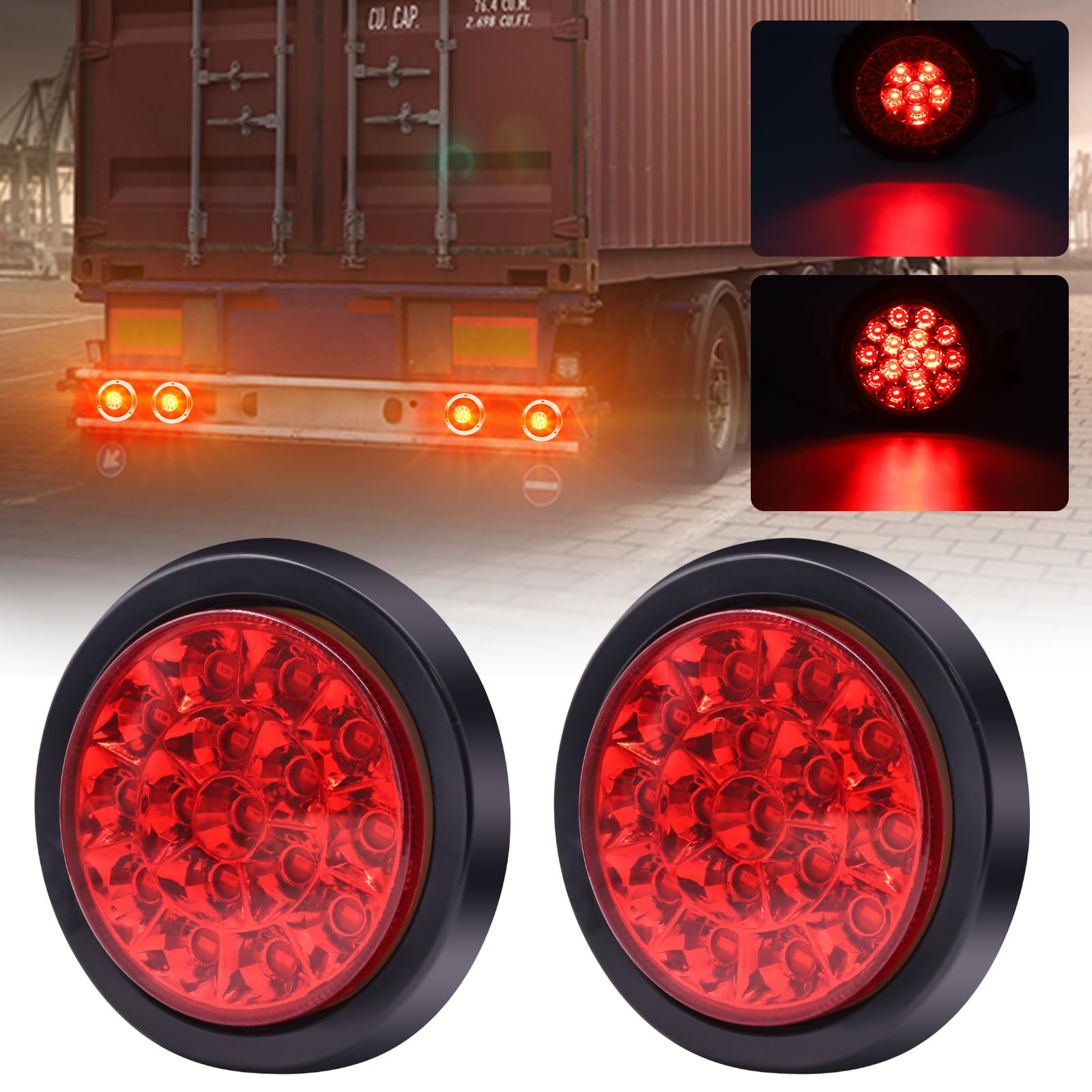 Biqing 4" Fanalino Posteriore per Caravan,Universal Rotonda 24V Fanale Posteriore per rimorchio a LED Luce Freno Fendinebbia Retromarcia con Anello Cromato (16LED-Rosso)
