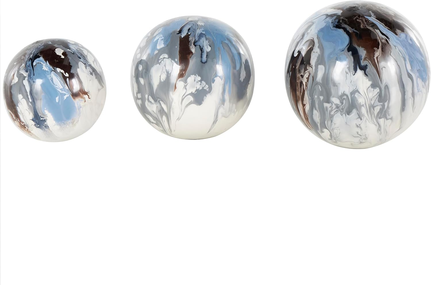 Deco 79 Metal Abstract Orbs & Vase Filler Swirl with Brown and Cream Accents, Set of 3 6" D, Blue