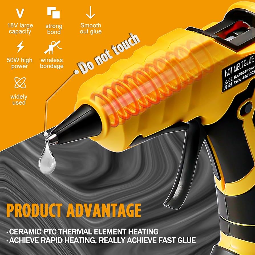 100W Hot Glue Gun Cordless Compatible With Dewalt 18V Battery,10 * 11mm Sticks,Rapid Heating And Glue Discharge, Suitable For DIY, Such As Wood Crafts, Arts, Home Repairing(Battery Not Included