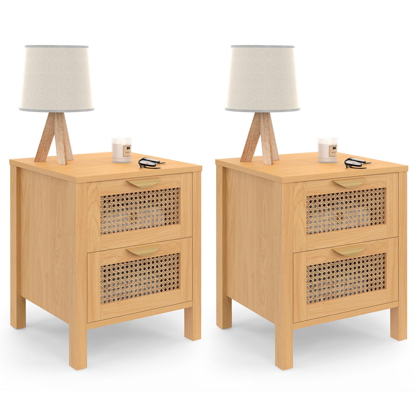 IDMarket - Set di 2 comodini a 2 cassetti EDHEN in Vimini e Legno