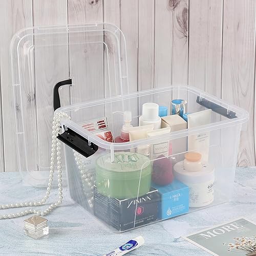 Miniatura 5 de Anbers Contenedores de almacenamiento con tapa de plástico, 4 paquetes de caja de almacenamiento con pestillo (10.5 cuartos de galón)