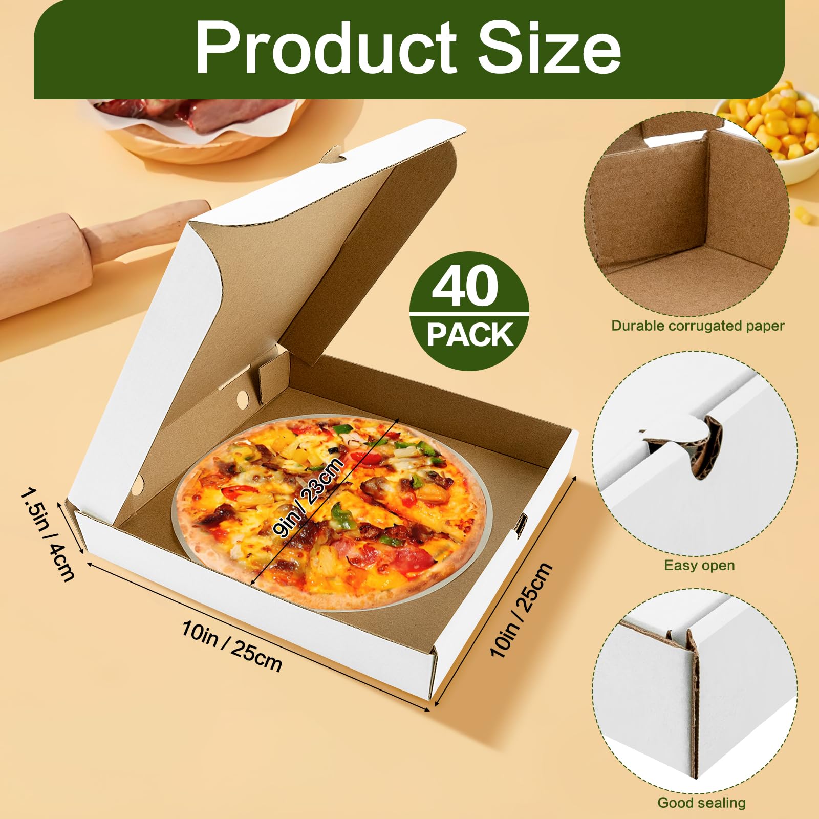 Lot de 40 boîtes à pizza avec doublure en papier, 25,4 x 25,4 x 3,8 cm, mini boîtes à pizza en carton ondulé pour fête, biscuits, gâteaux, mariage, restaurant