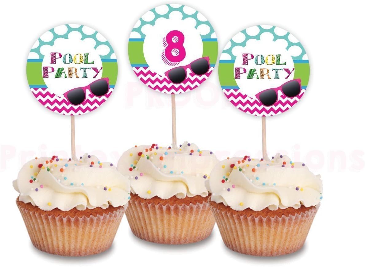 Round pool party cupcake toppers