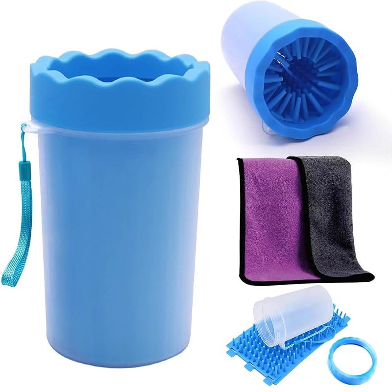 Limpador de Patas para Cães e Gatos com Escova de Silicone SESAWILLIAM, com 1 Toalha e 1 Escova