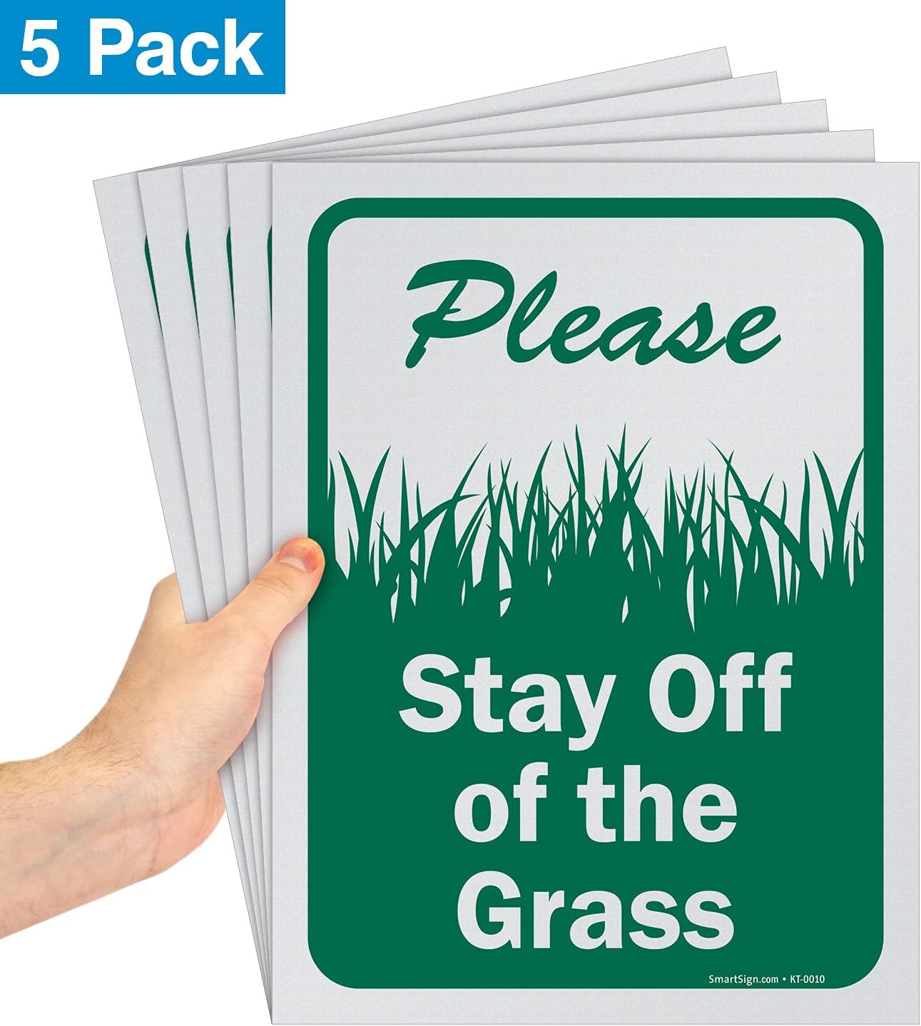 SmartSign (Pack of 5) 12 x 9 inch “Please Stay Off The Grass” Sign, Screen Printed, 10 mil Polystyrene Plastic, Green and White