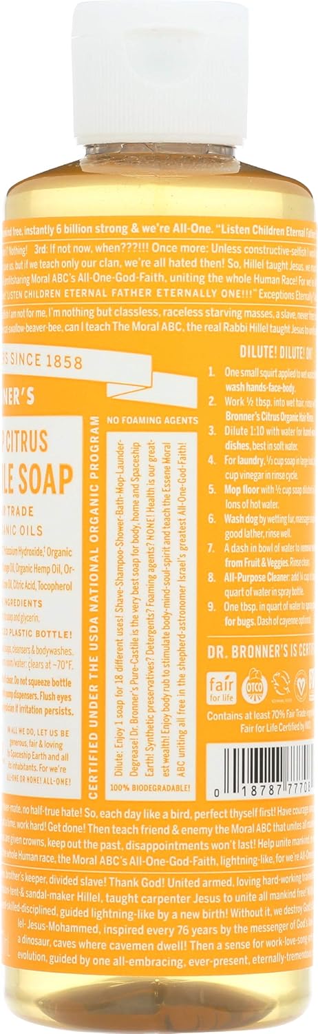 Dr. Bronner's Magic Soaps: Liquid Castile Soap, Organic Citrus 8 oz (2 pack)