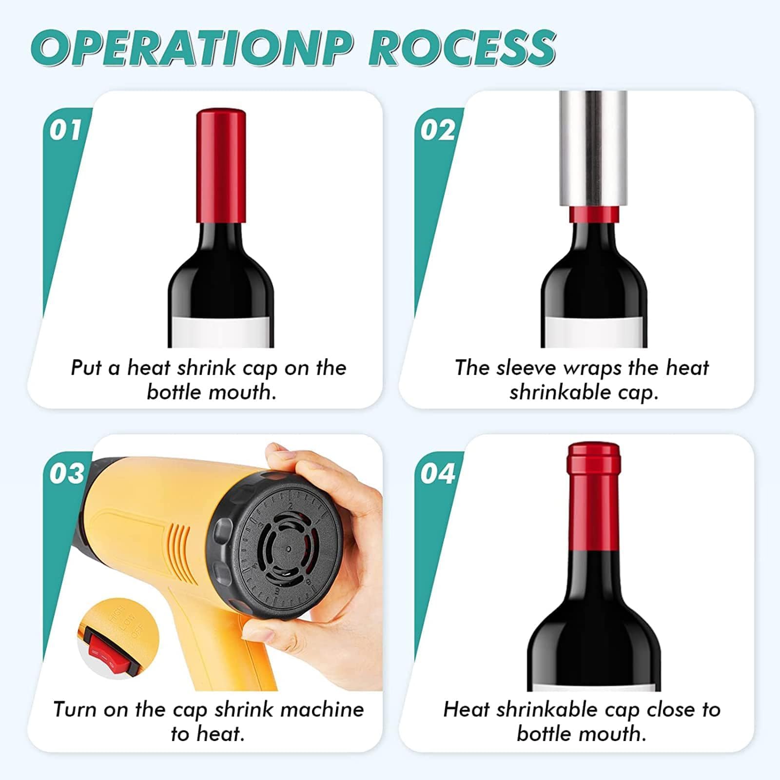 Pistola retráctil para cápsulas de vino, máquina termocontraíble de cápsulas de PVC de mano, máquina para envolver botellas de vino de 50 mm, termorregulación de trabajo de 50-550 ℃, para envolver