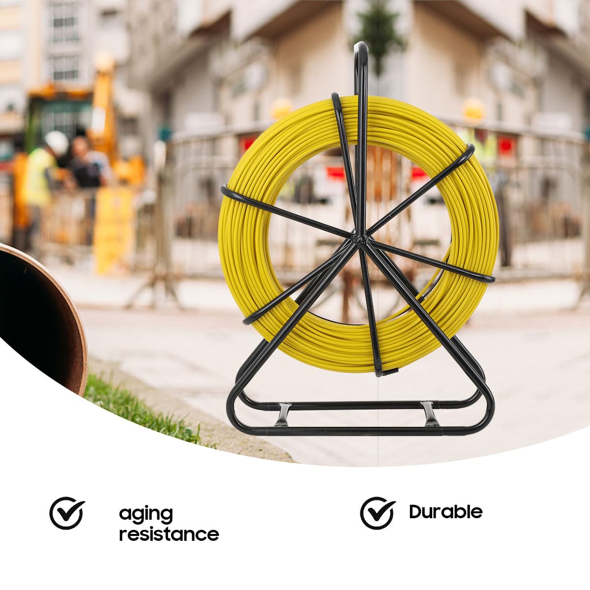 Sonda Passacavi in Fibra di Vetro 6mm x 130m Estrattore a Nastro per Cavo Elettrico con 3 Teste di Trazione e Supporto in Metallo Strumento di Installazione del Cavo Elettrico in Fiberglass