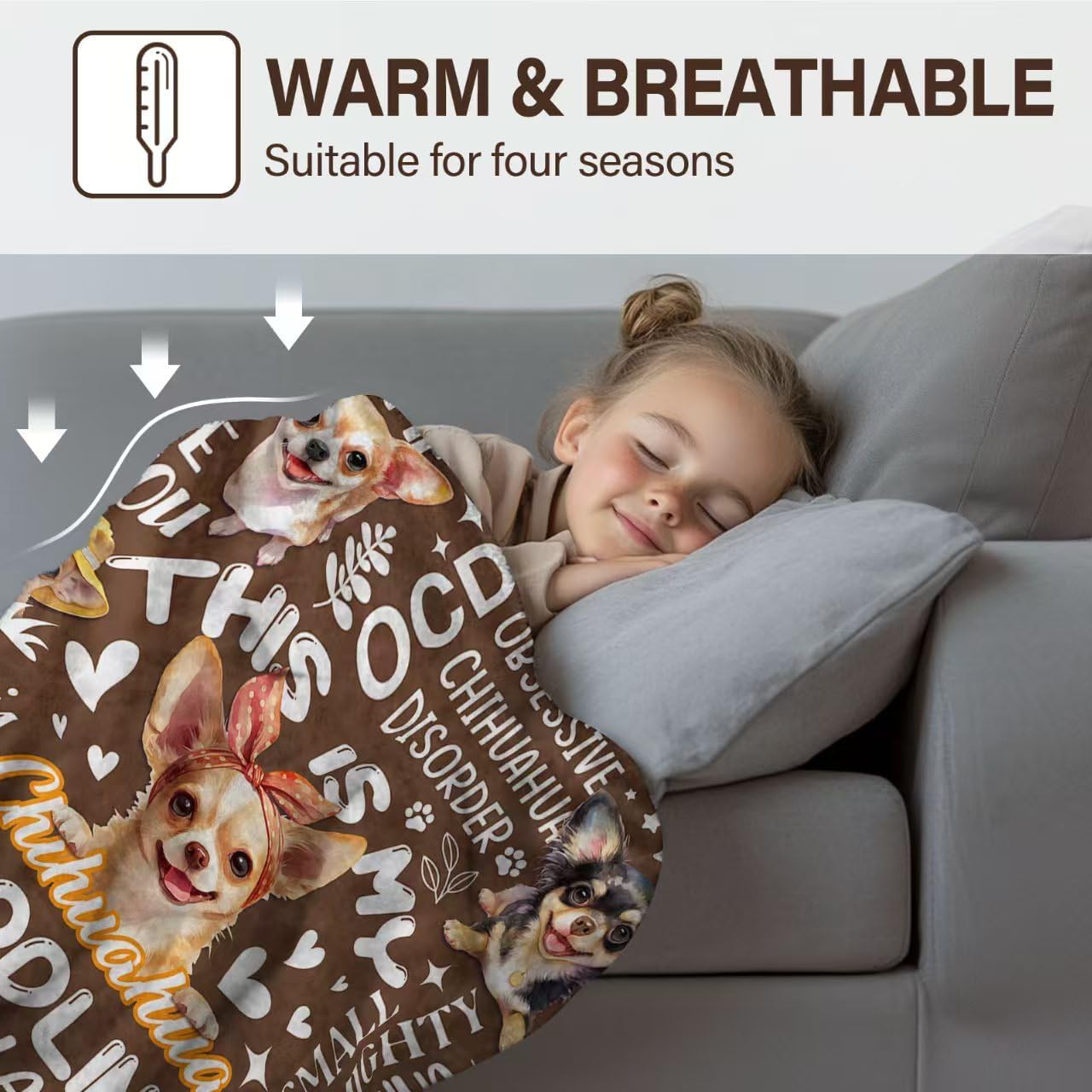 Wazzio Chihuahua Blanket for Chihuahuas Lovers, Chihuahua Gifts for Women Girls, Chihuahuas Lovers Gifts for Birthday Christmas Thanksgiving, Cute Flannel Blankets for Sofa Couch, 50"x60"